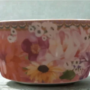 Ciotola in porcellana Maxwell & Williams Teas & C's Dahlia Daze, design floreale rosa acquerello.