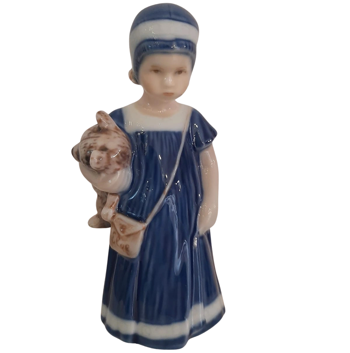 Figurina in porcellana Royal Copenhagen raffigurante Elsa con orsetto, decorata a mano, altezza 13 cm