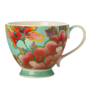Tazza in porcellana Maxwell & Williams collezione Sian con decorazioni floreali di Gabby Malpas su sfondo teal