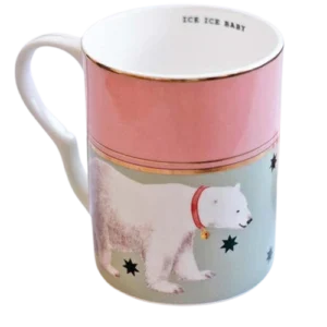 Tazza Yvonne Ellen 360 ml in porcellana fine con orso polare, fascia rosa e scritta interna Ice Ice Baby