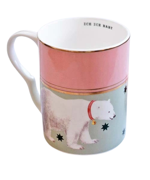 Tazza Yvonne Ellen 360 ml in porcellana fine con orso polare, fascia rosa e scritta interna Ice Ice Baby